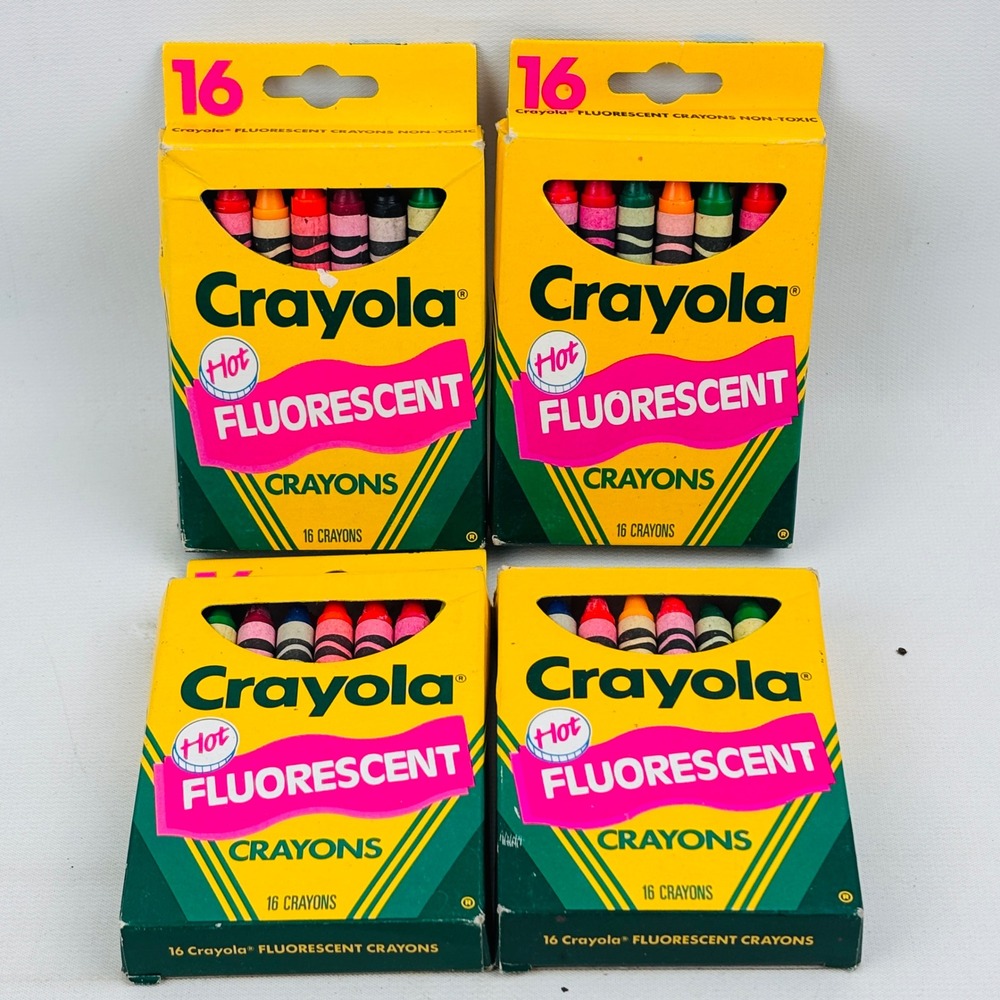 Vintage Crayola Fluorescent Crayons 16 Count 4 Pack Lot 1990 Binney & Smith USA‎